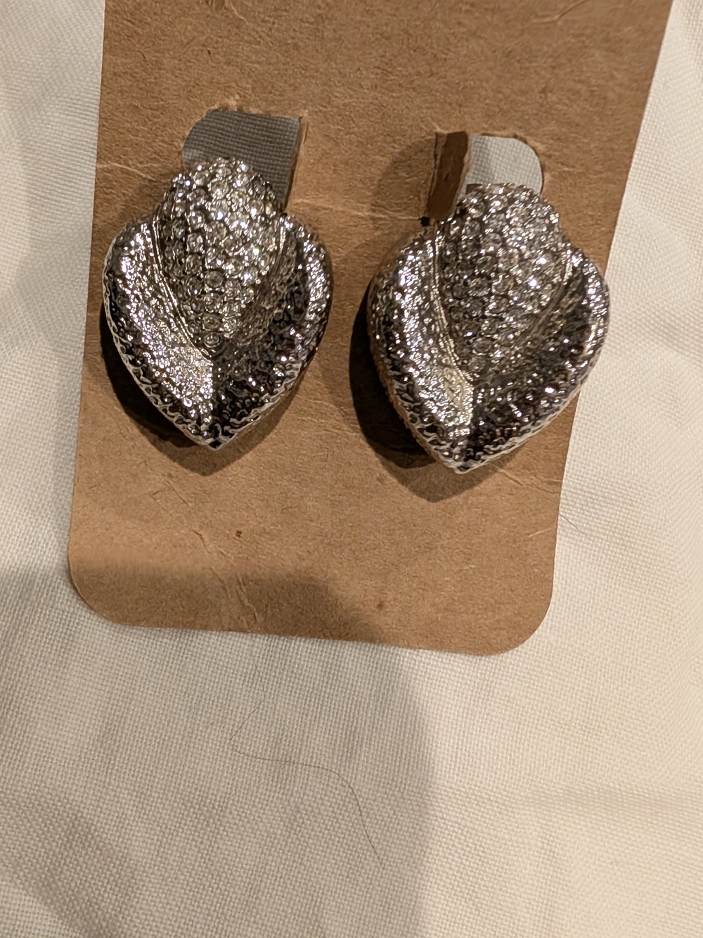 Silver Leaf Crystal Pavé Clip On Earrings - Women Jewelry